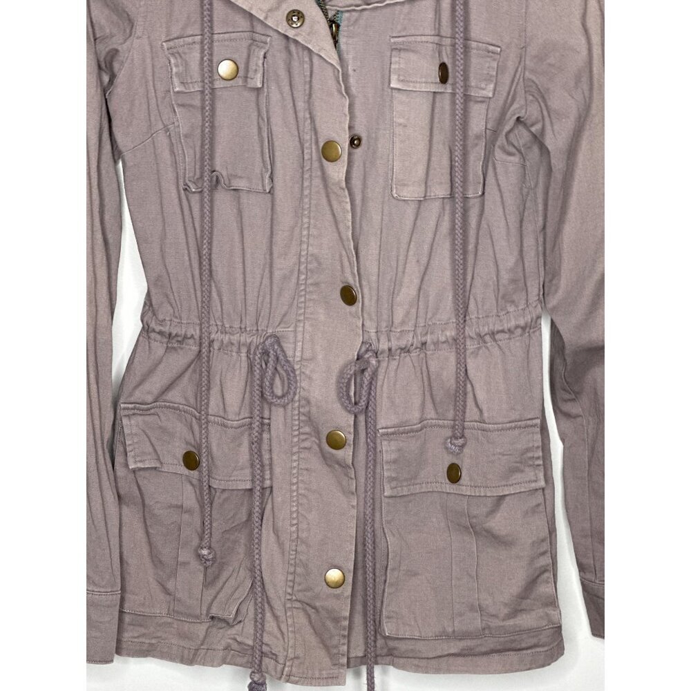 Market & Spruce Cargo Utility Jacket Womens M Grey Hooded Military Safari - Picture 4 of 11